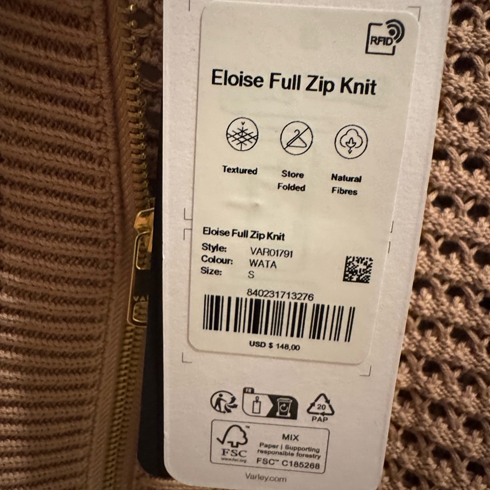 Varley Eloise Zip-through knit in warm taupe - Picture 6 of 8